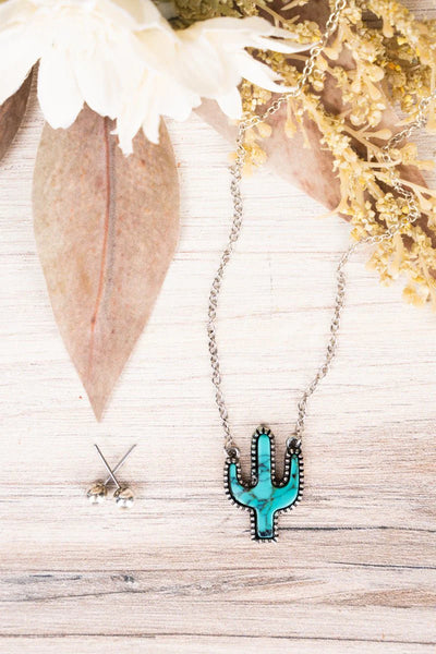 TURQUOISE ADDYSTON CACTUS NECKLACE AND EARRING SET #37