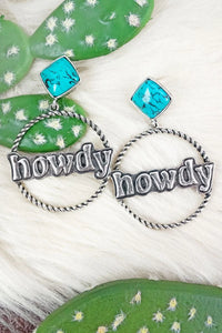 TURQUOISE 'HOWDY' HOOP EARRINGS #31
