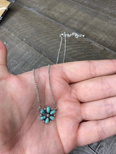 Turquoise petite floral necklace #62