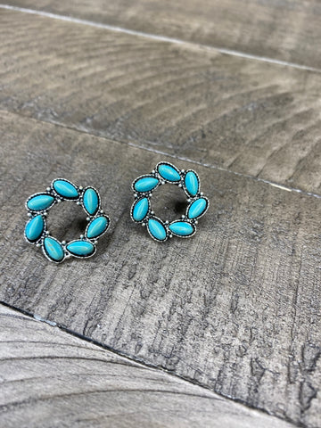Turquoise floral circle stud earrings #73