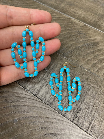Turquoise cactus/Gold dangle earrings #64