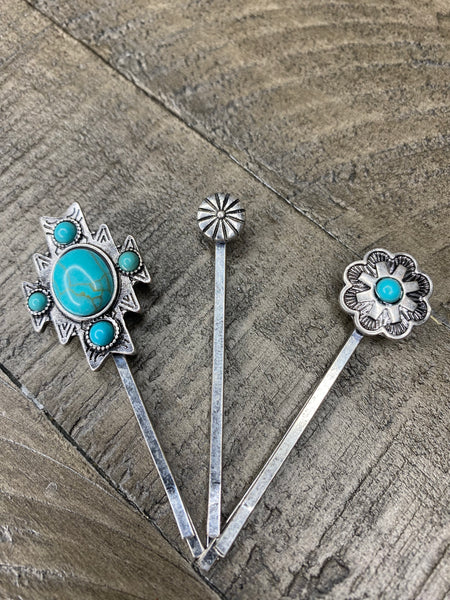 3 set Bobby pin turquoise #76