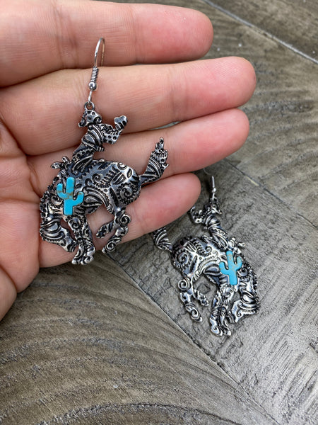 BUCKIN' BRONCO SILVERTONE AND TURQUOISE EARRINGS #27