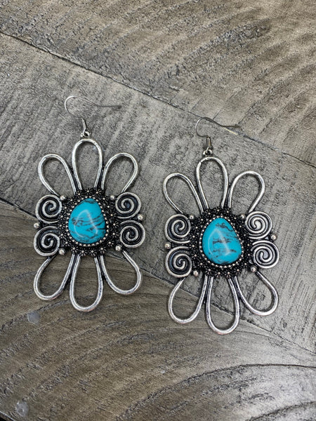 Turquoise flower dangle earrings #60