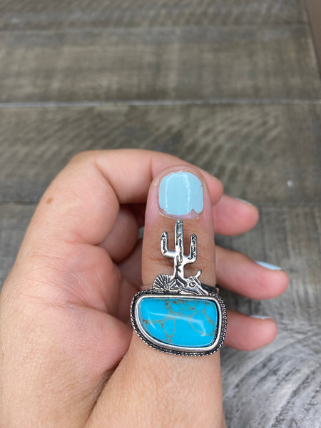 Adjustable cactus turquoise ring #67