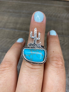 Adjustable cactus turquoise ring #67