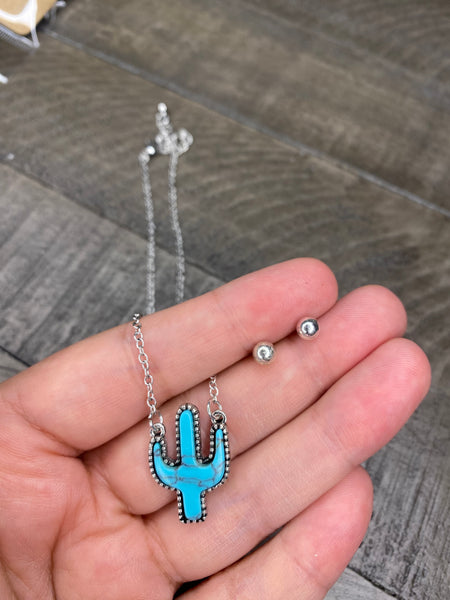 TURQUOISE ADDYSTON CACTUS NECKLACE AND EARRING SET #37