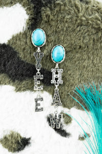 TURQUOISE AND SILVERTONE 'YEE HAW' DROP EARRINGS #4